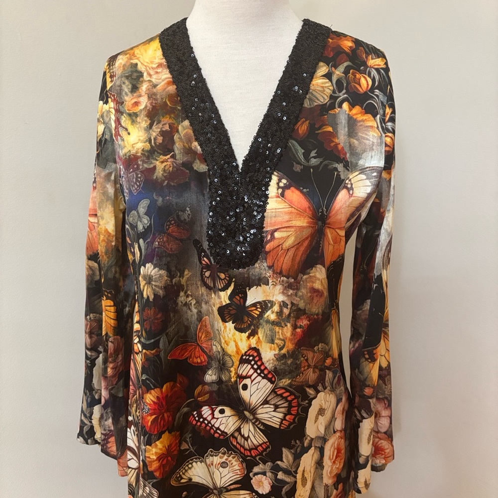 Johnny Was “Judith” sequin floral-print Shift Dress S